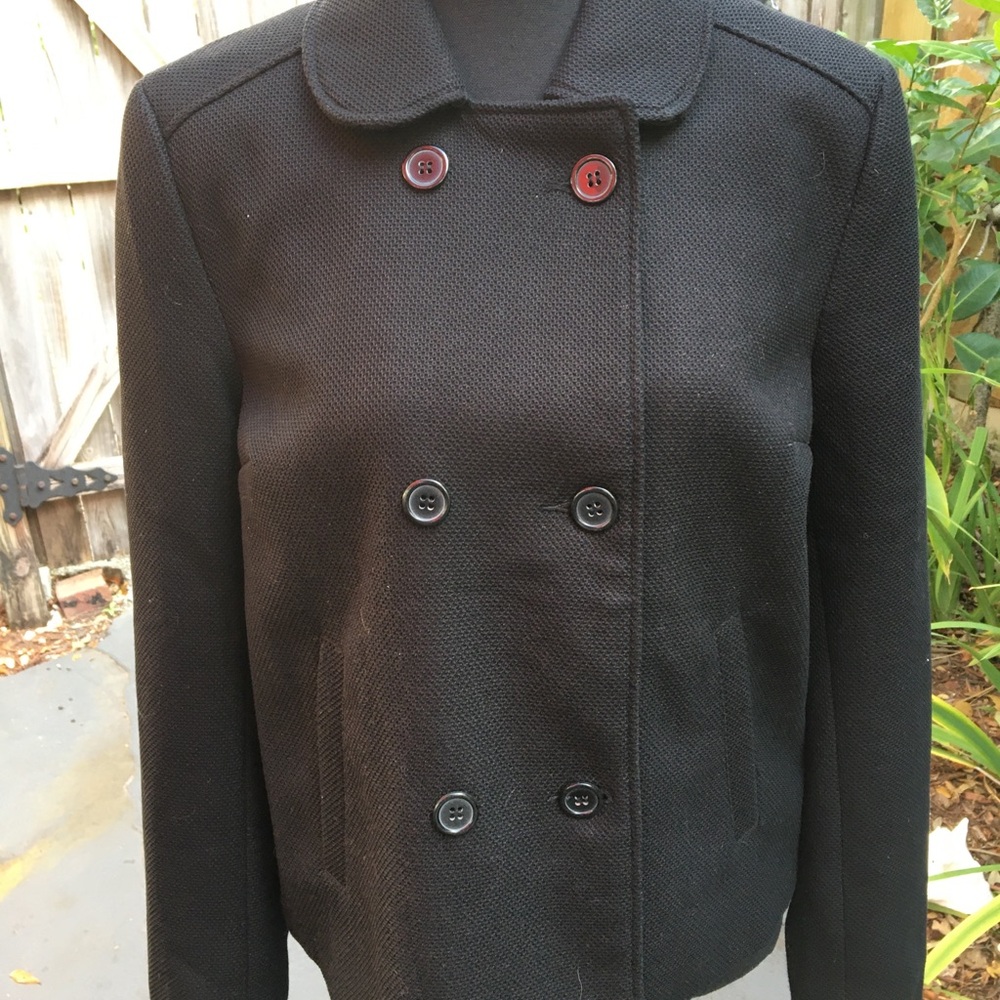 Divided Black Polyester Blend Double Breasted Short Jacket Size 8